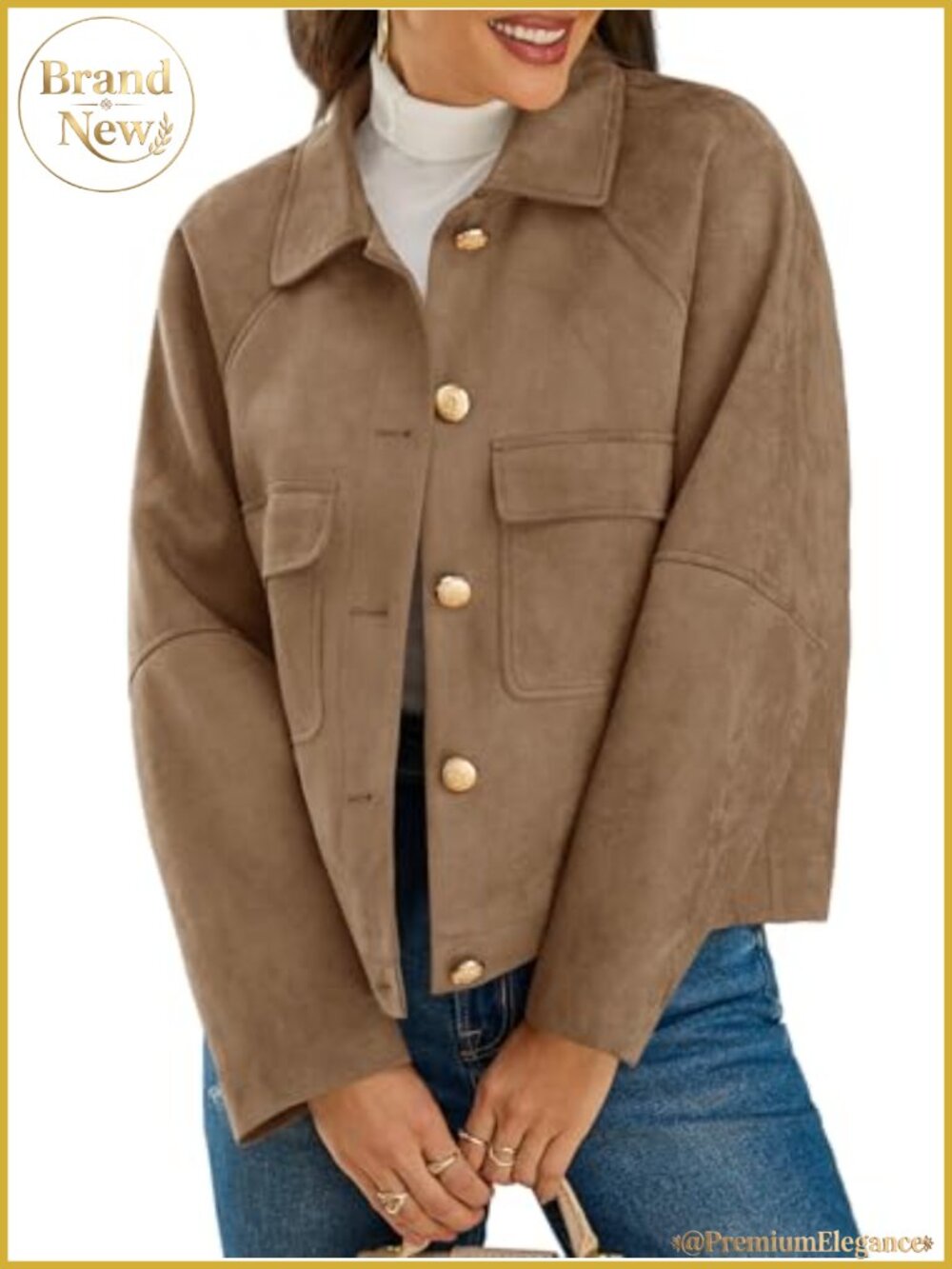 Faux Suede Cropped Button Down Shacket Oversized Lightweight